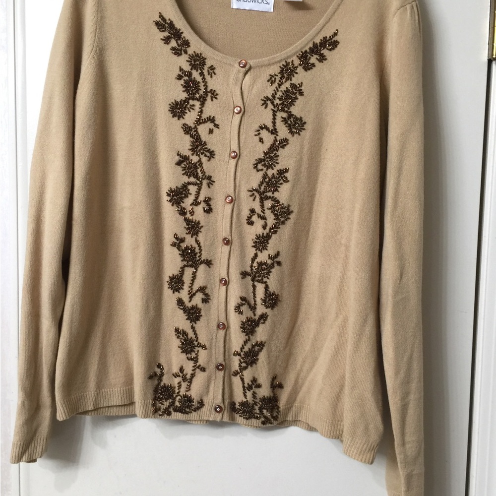 Women’s light brown sequined button down sweater